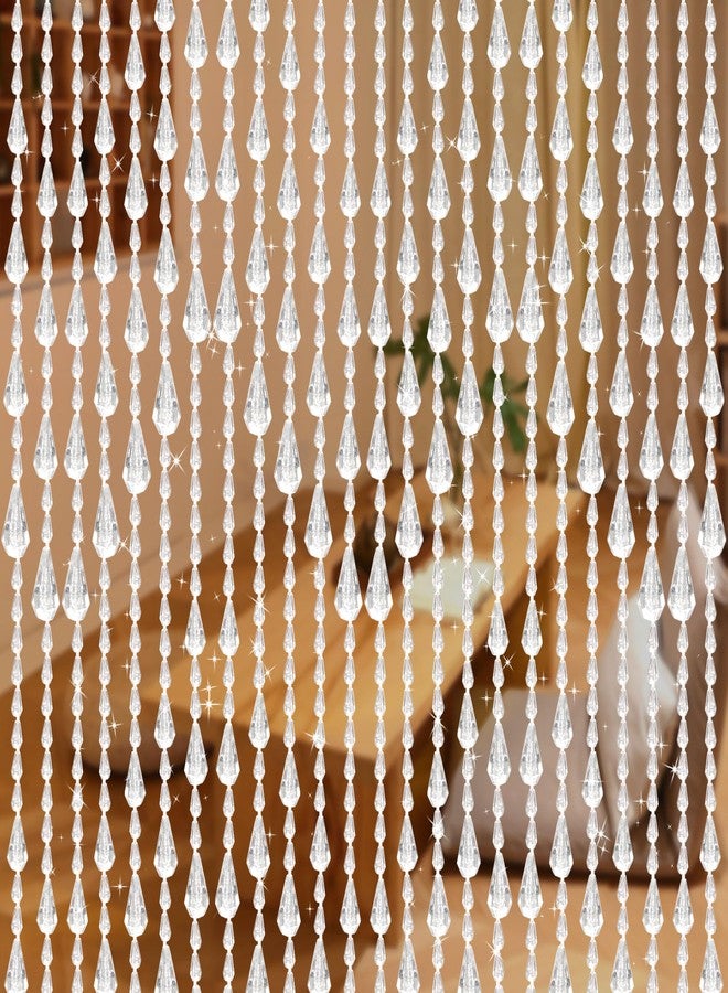 GeeComfy Crystal Beaded Curtain 35.5 x 79 Inches 81 Strands Acrylic Hanging Door Beads String Curtain Room Divider for Doorway Window Living Room Bedroom Decor, Wave Pattern - White - Image 1